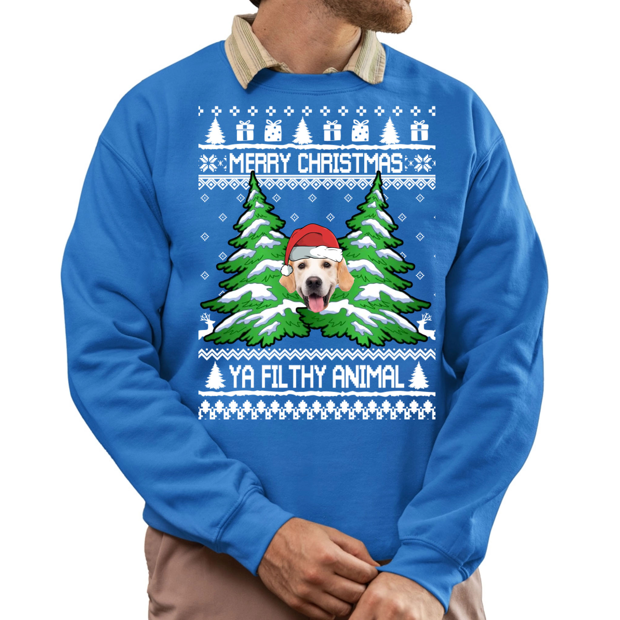 Ya Filthy Animal Custom Dog Face Ugly Christmas Sweatshirt 6